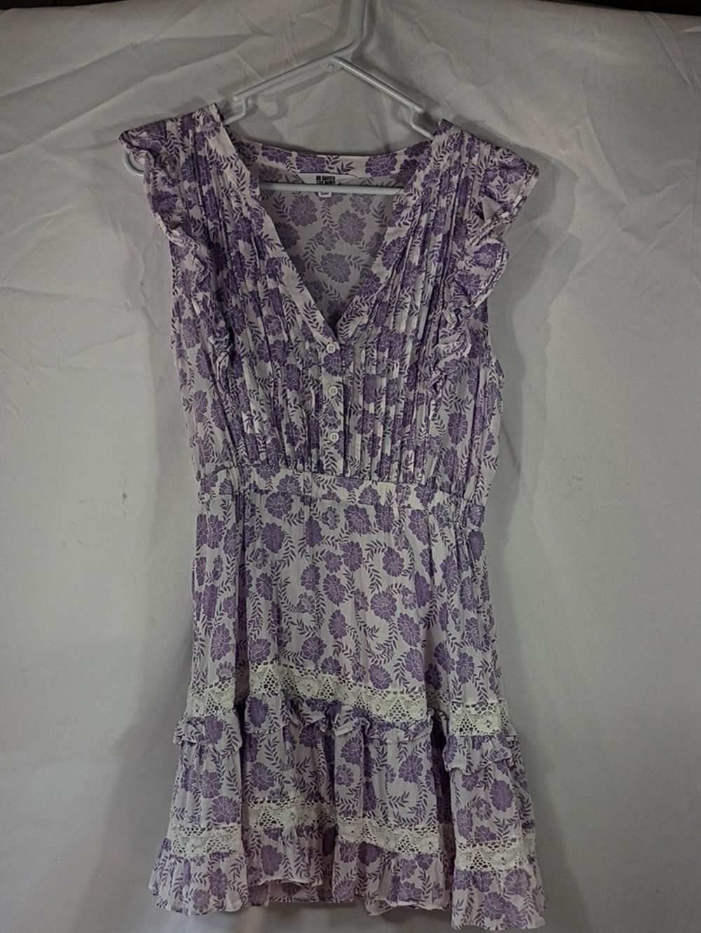 BB Dakota by Steve Madden Mariposa Dress Purple And White Floral Cotton Size Med